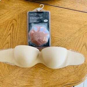BRA SEAMLESS BACKLESS STRAPLESS Sz D  PASTIES NIPPLE COVERS L/XL